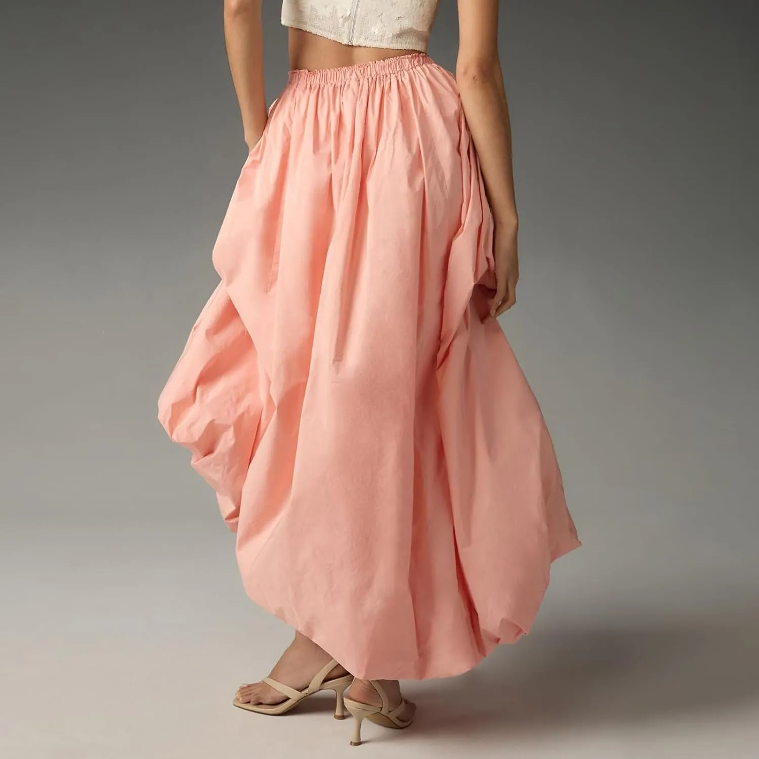 Women Puffy Long Skirt Elastic Waist Loose Fit Lantern Skirt Summer Vacation Swing A Line Skirt Streetwear Beachwear