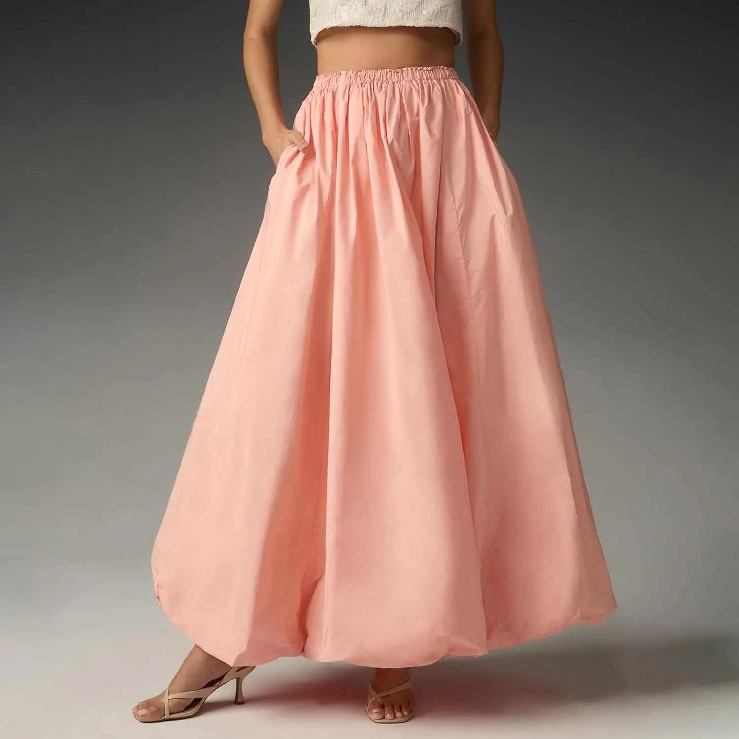 Women Puffy Long Skirt Elastic Waist Loose Fit Lantern Skirt Summer Vacation Swing A Line Skirt Streetwear Beachwear