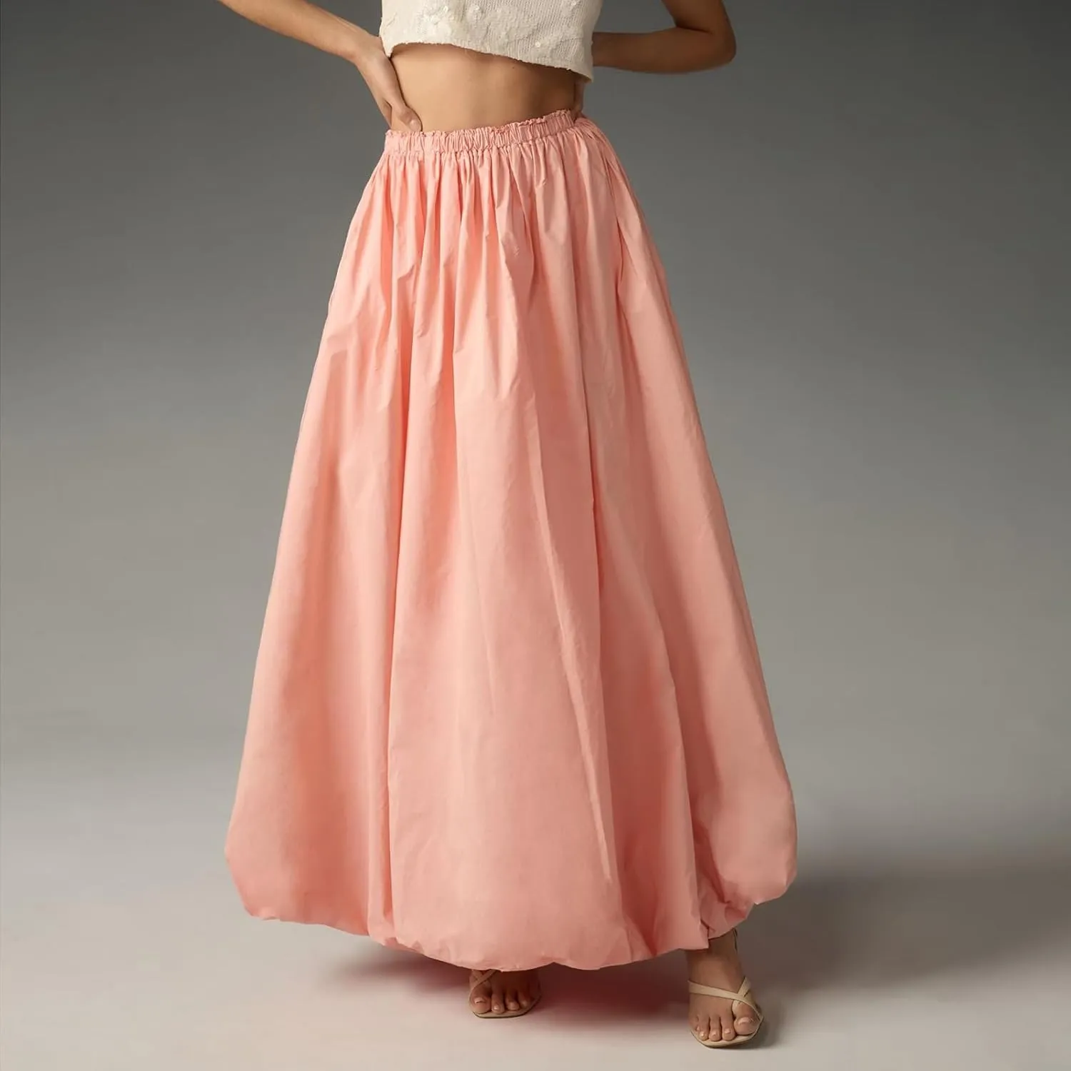 Women Puffy Long Skirt Elastic Waist Loose Fit Lantern Skirt Summer Vacation Swing A Line Skirt Streetwear Beachwear