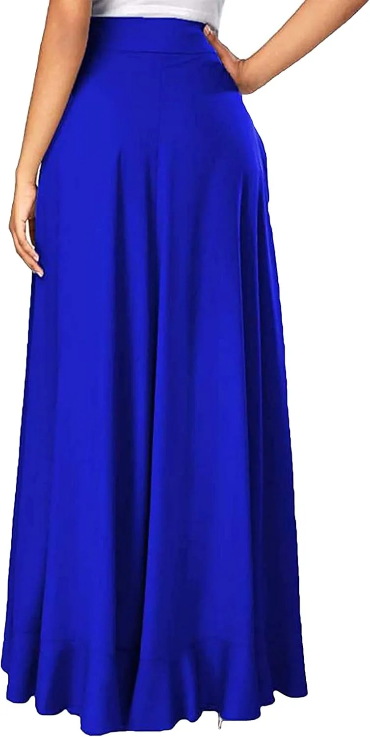 Women Ruffle Pants Split High Waist Maxi Long Crepe Palazzo Overlay Pant Skirt Night Club Cocktail Party Gift