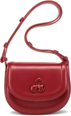 Women Shoulder Saddle Bags, Red Cherry Pattern Adjustable Strap for Cosmetics Storage, Synthetic Leather Female 2024 Fashion Crossbody Handbag Tote Bag