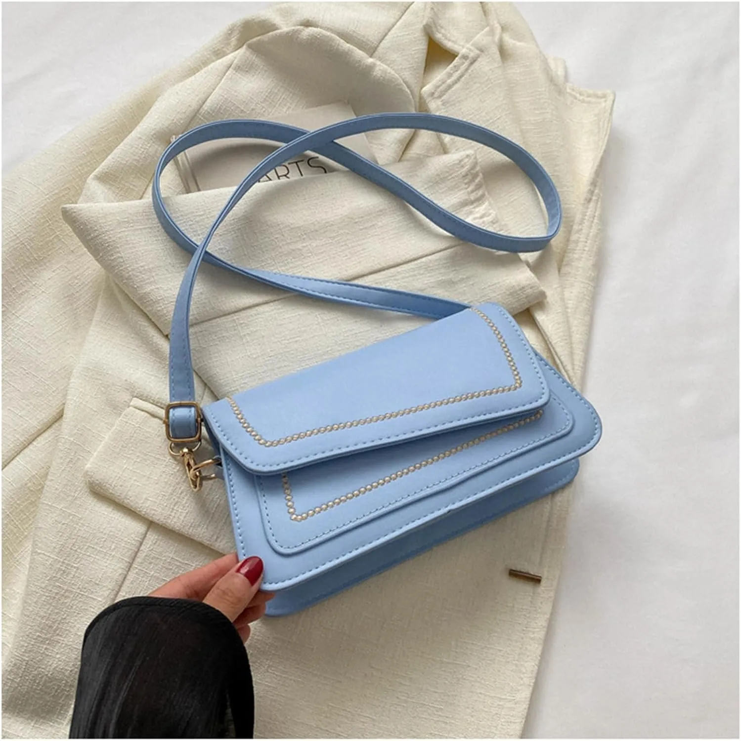 Women Small Crossbody Bags PU Leather Shoulder Bag Handbag Clutch Evening Bag with Adjustable Strap (Black)