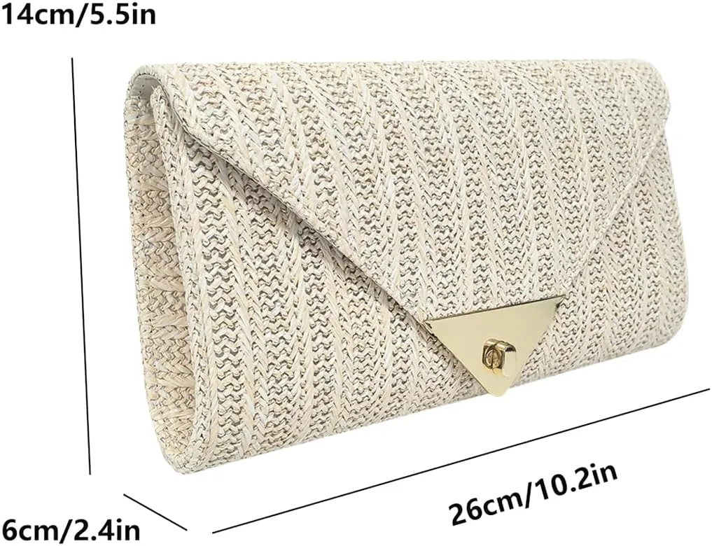 Women Stylish Straw Purse Woven Beach Evening Bag Straw Clutch Bag Shoulder Crossbody Handbag for Summer Party Casual