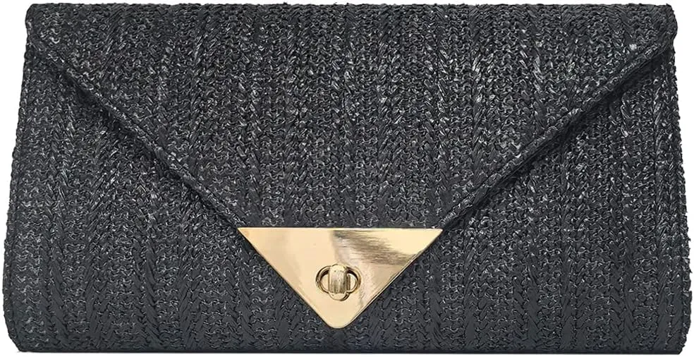 Women Stylish Straw Purse Woven Beach Evening Bag Straw Clutch Bag Shoulder Crossbody Handbag for Summer Party Casual