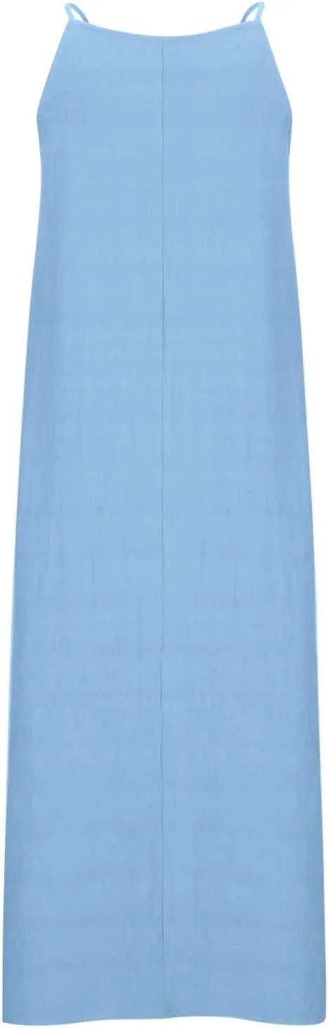 Women Summer Casual Loose Sleeveless Sundress Spaghetti Strap Flowy Boho Linen Beach Vacation Maxi Long Dress