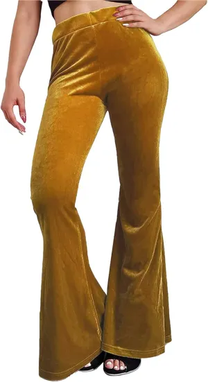 Women Velvet Flare Pants Sexy Skinny High Waist Bootcut Bell-Bottom Trousers Solid Color Slim Fit Lounge Streetwear