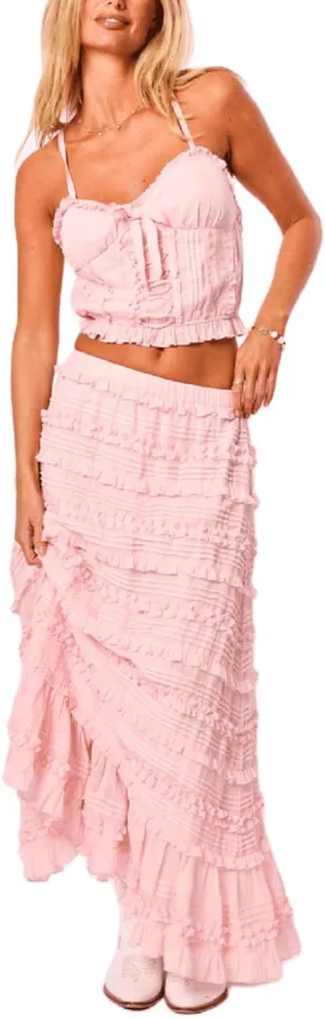 Womens 2 Piece Maxi Skirt Set Y2k Lace Up Halter Neck Tops and Flowy Long Skirt Summer Backless Beach Outfits