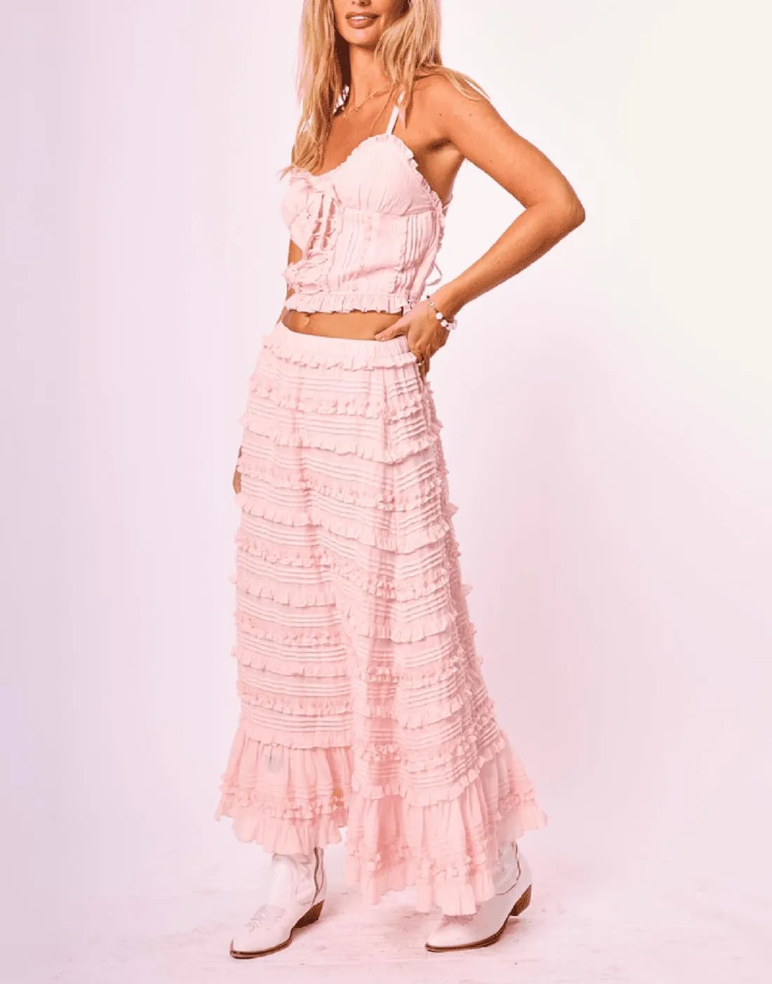 Womens 2 Piece Maxi Skirt Set Y2k Lace Up Halter Neck Tops and Flowy Long Skirt Summer Backless Beach Outfits