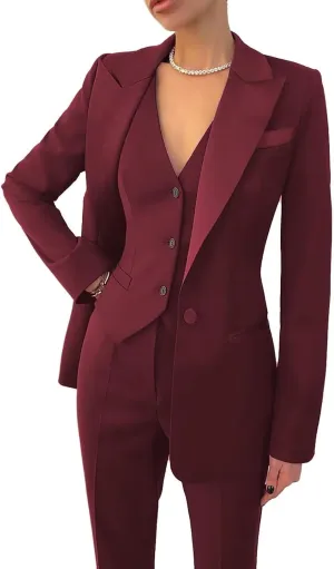 Women's 3 Piece Office Lady Suit Set for Business - Casual Blazer Pant Set for Work