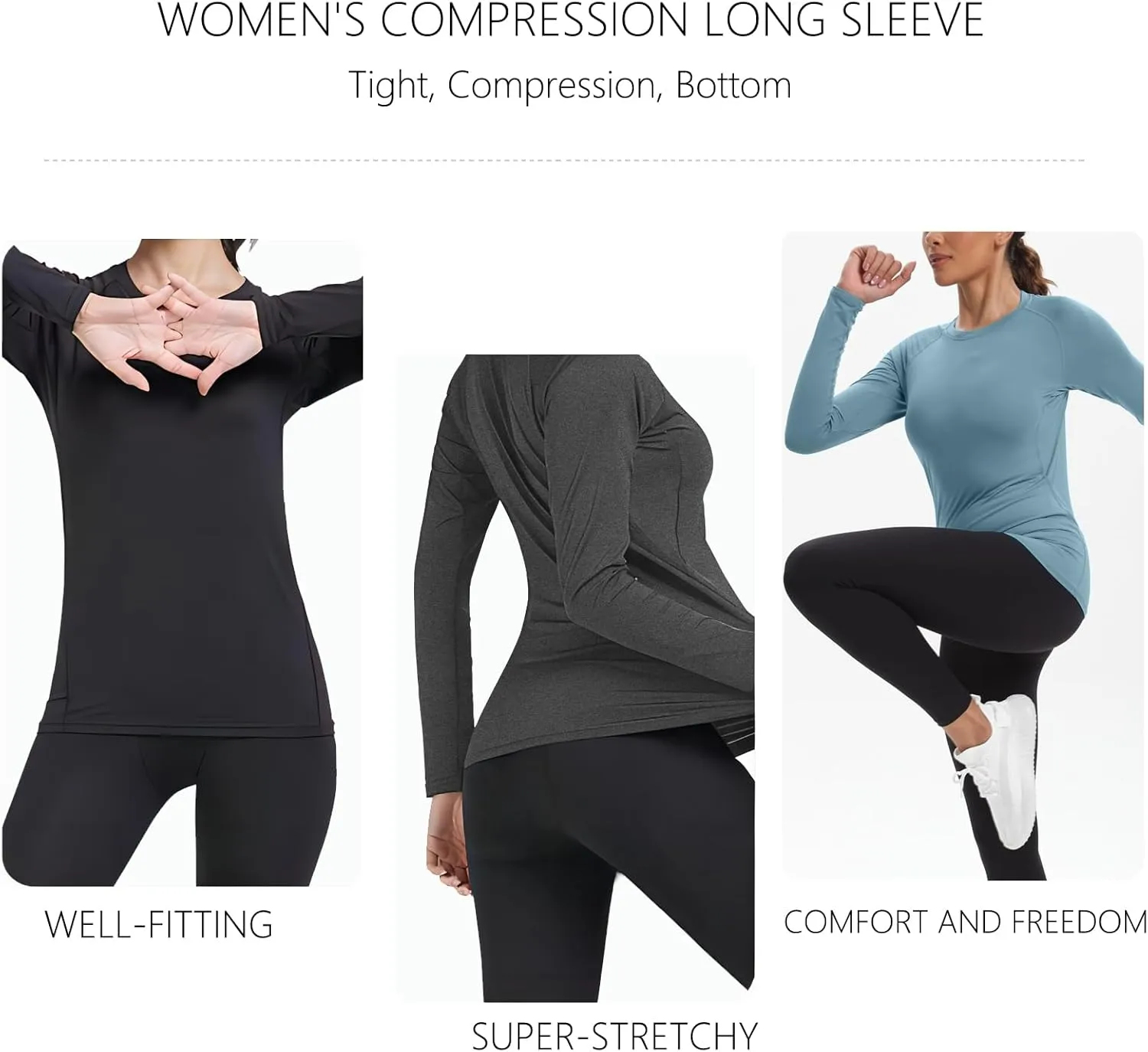 Women's Athletic Compression Long Sleeve Workout Tops Quick Dry Gym Running Yoga Shirts
