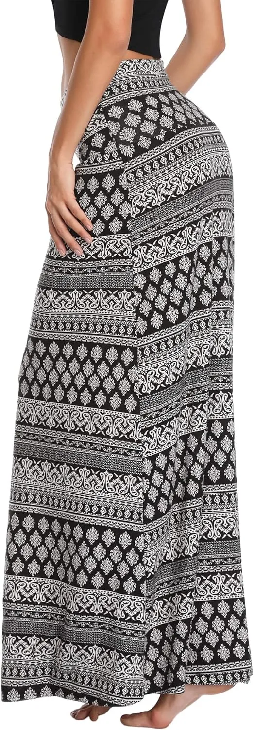 Women's Boho Flod Over Long Maxi Skirt Elastic High Waisted Long Skirts for Women