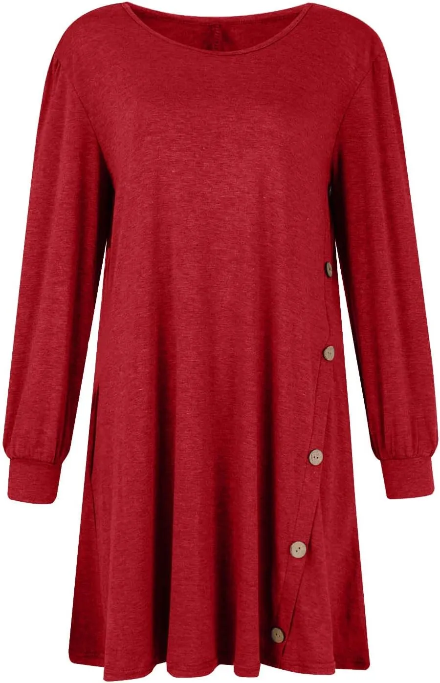 Women's Button Side Long Sleeve Dresses 2024 Fall Fashion Sweater Dresses Casual Crew Neck Pullover Tops with Pockets