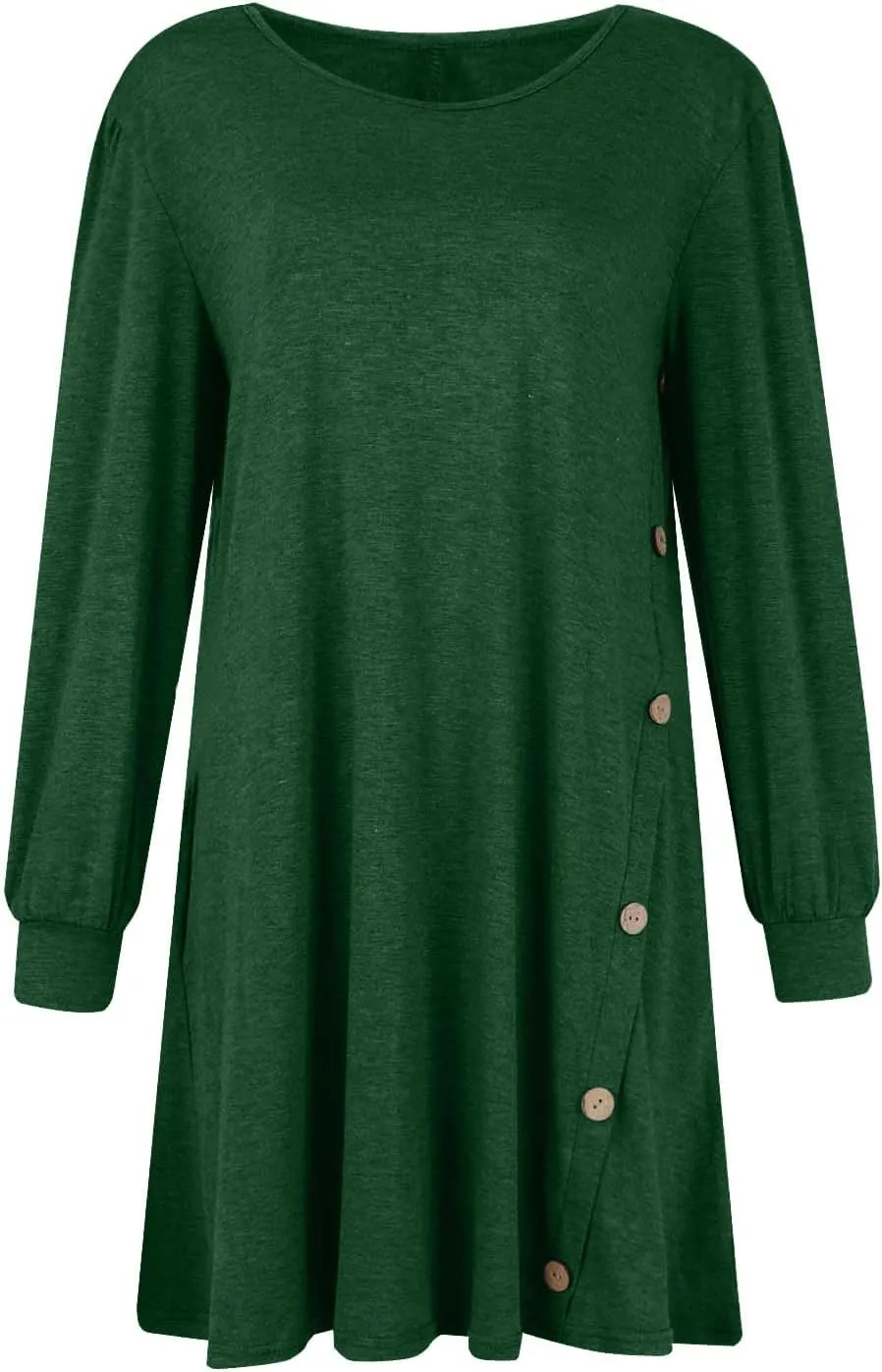 Women's Button Side Long Sleeve Dresses 2024 Fall Fashion Sweater Dresses Casual Crew Neck Pullover Tops with Pockets