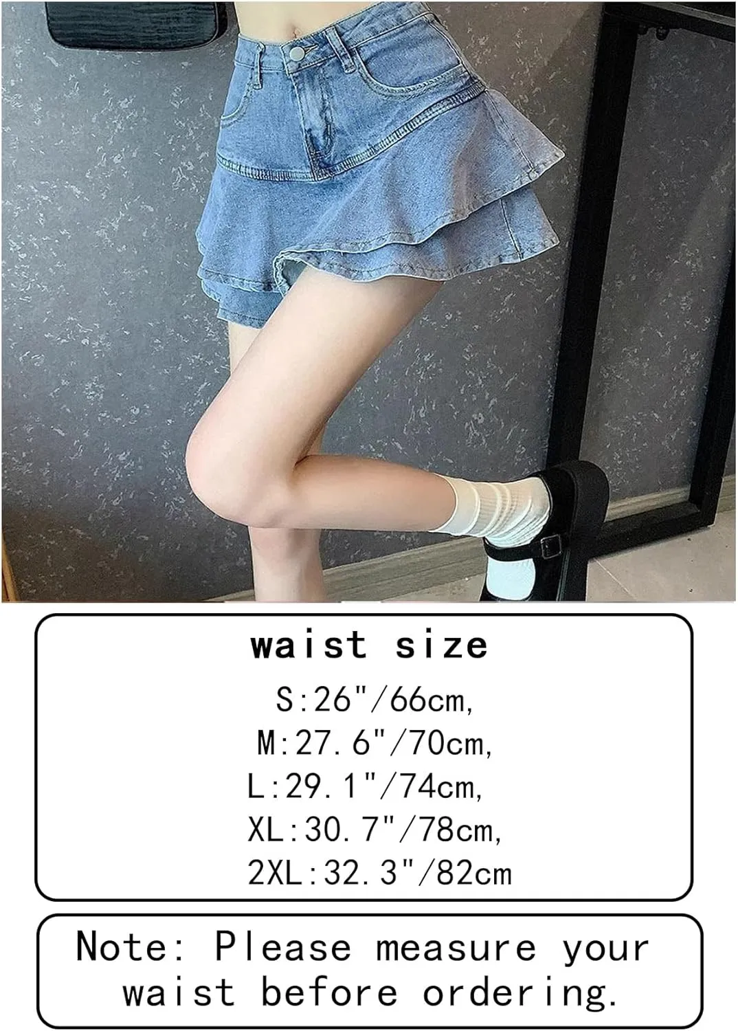Women's Casual Denim Mini Skirt Ruffled Slim A-line Pleated Jean Short Skirt