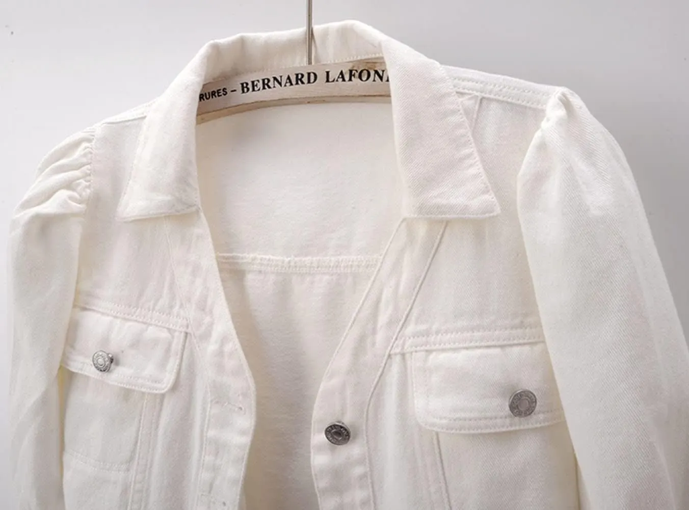 Women's Cropped Denim Jacket Puff Short Sleeve Sweet Button Down Denim Jean Jacket