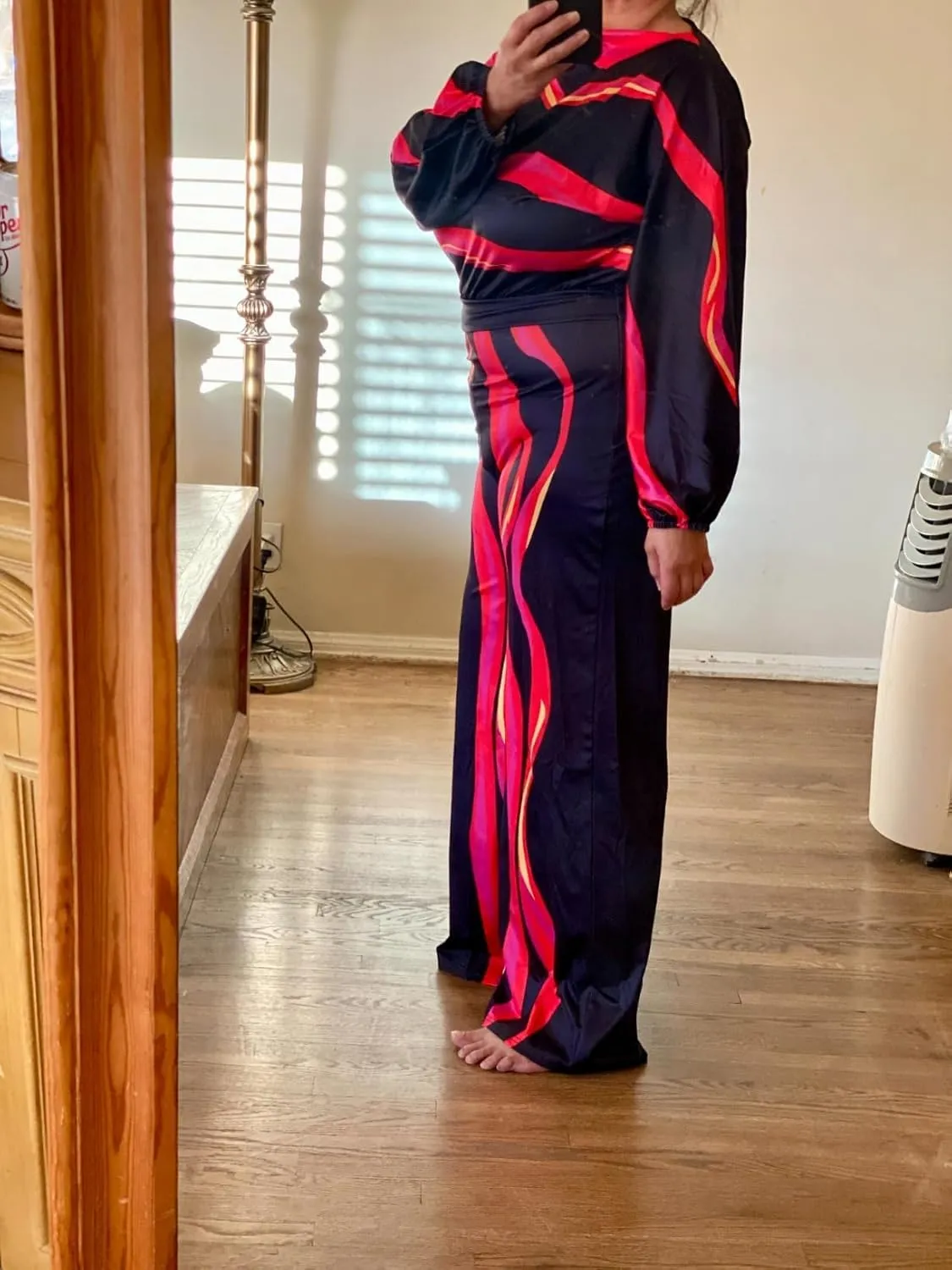Women's Dressy Printed Jumpsuits Casual Plus Size V Neck Long Sleeve Wrap Wide Leg Rompers