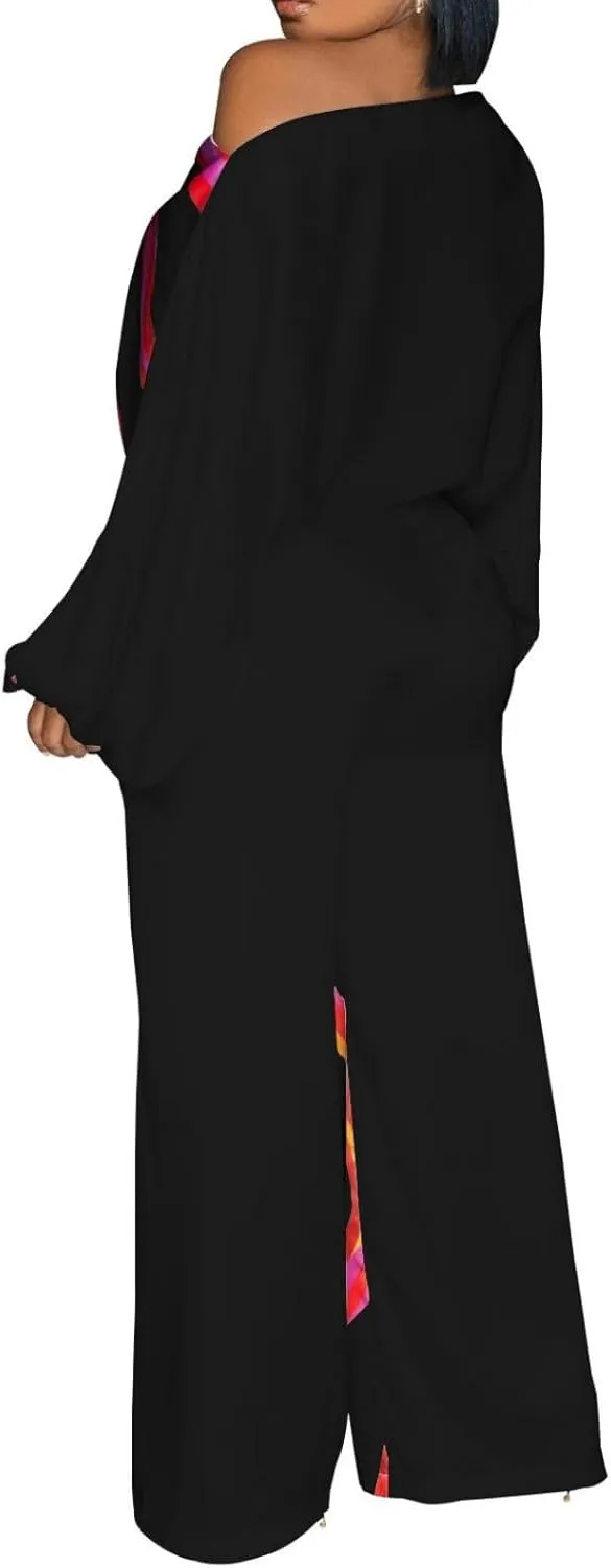 Women's Dressy Printed Jumpsuits Casual Plus Size V Neck Long Sleeve Wrap Wide Leg Rompers