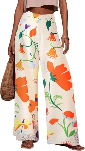 Womens Elastic High Waisted Palazzo Pants Casual Wide Leg Long Lounge Pant Trousers