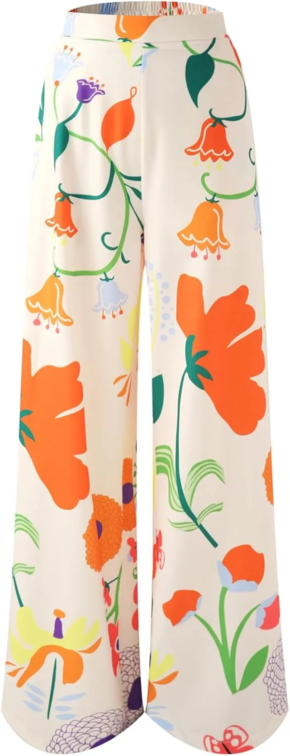 Womens Elastic High Waisted Palazzo Pants Casual Wide Leg Long Lounge Pant Trousers