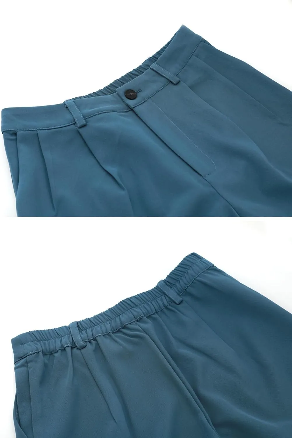 Women's Half-Elastic Waist Dress Pants Wide Leg Cropped Trousers for Business Casual Work