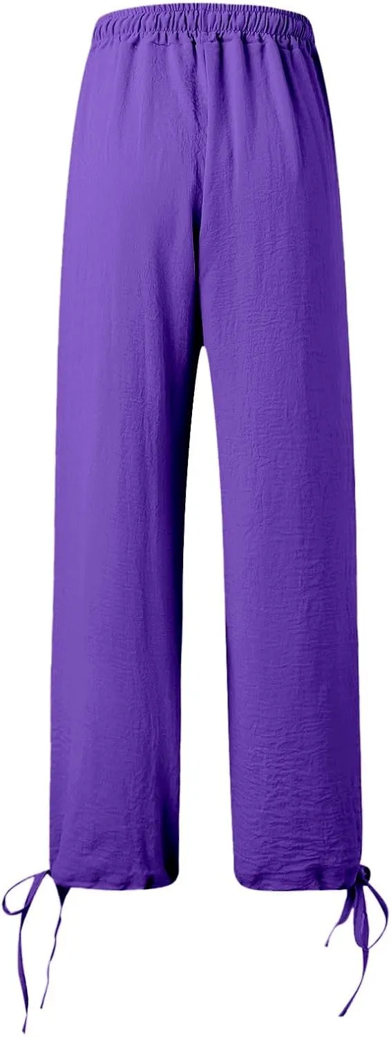 Women's Hiking Pants with Pockets Drawstring Elastic Casual High Waist Straight Wide Leg Trouser for Women 2025