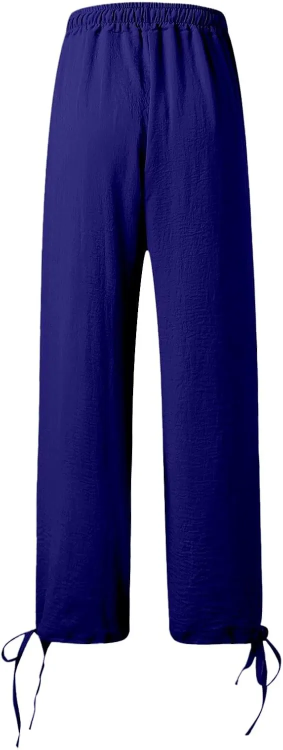 Women's Hiking Pants with Pockets Drawstring Elastic Casual High Waist Straight Wide Leg Trouser for Women 2025
