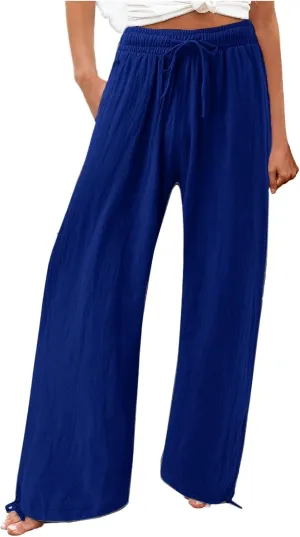 Women's Hiking Pants with Pockets Drawstring Elastic Casual High Waist Straight Wide Leg Trouser for Women 2025
