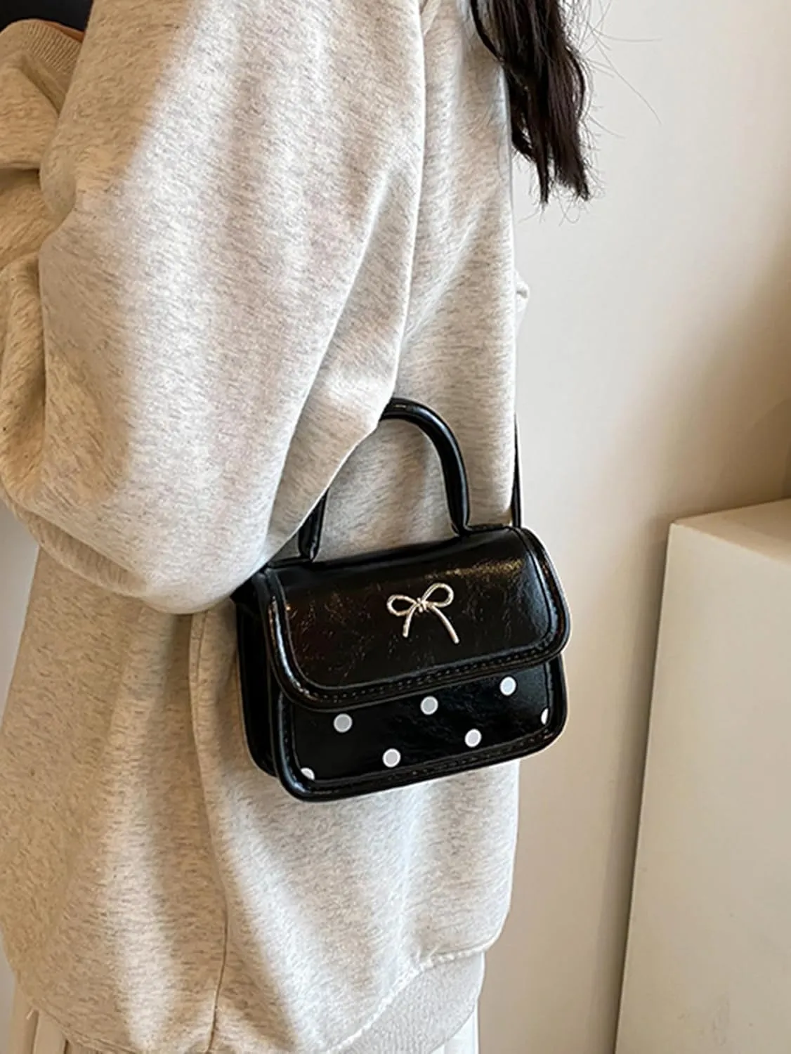 Women's Mini Clutch Handbags Bow Polka Dot Print Y2K PU Leather Cute Small Saddle Bags