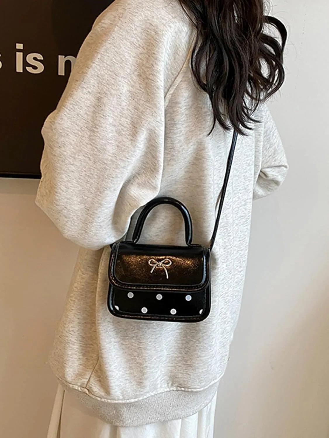 Women's Mini Clutch Handbags Bow Polka Dot Print Y2K PU Leather Cute Small Saddle Bags