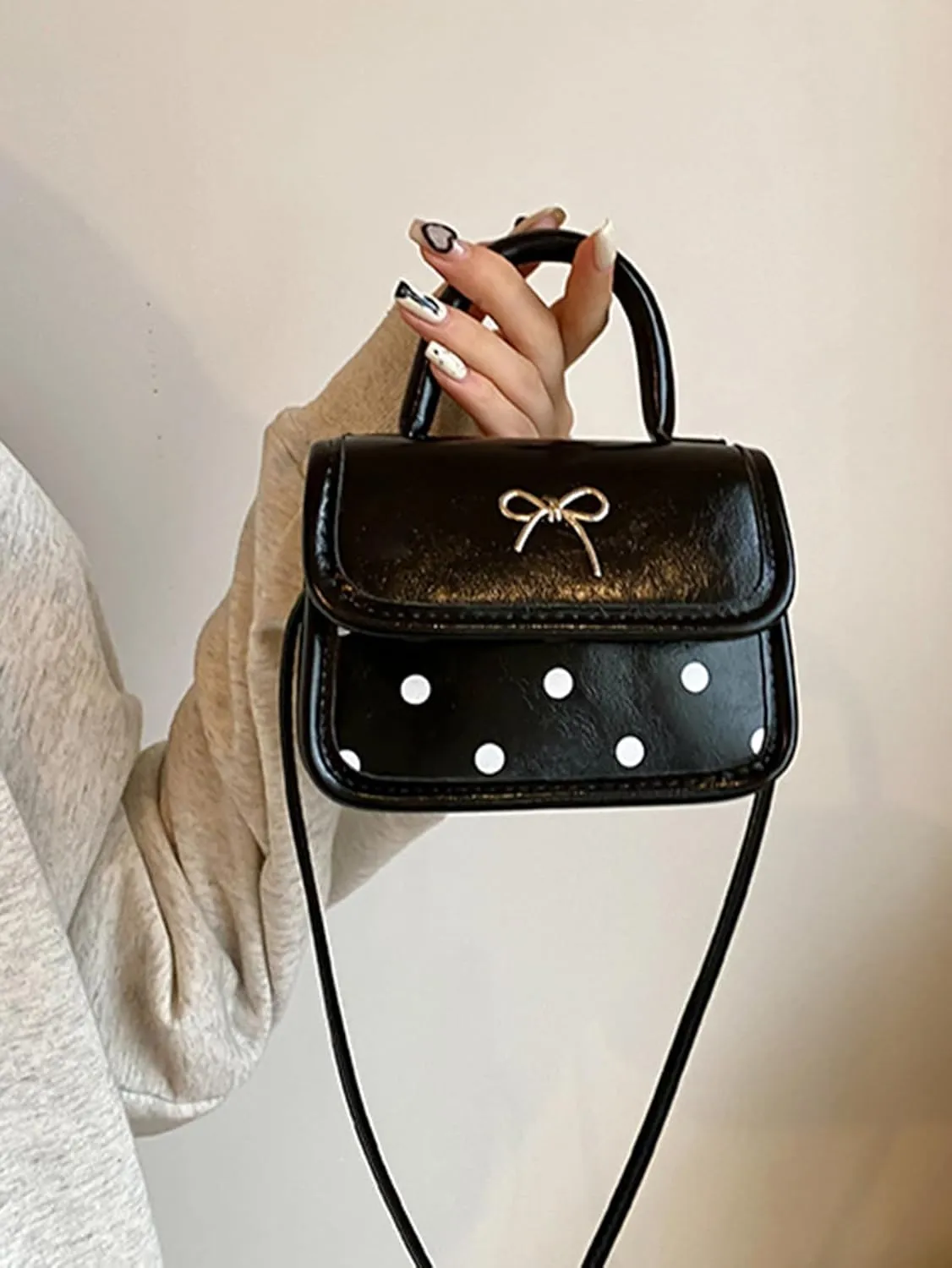 Women's Mini Clutch Handbags Bow Polka Dot Print Y2K PU Leather Cute Small Saddle Bags