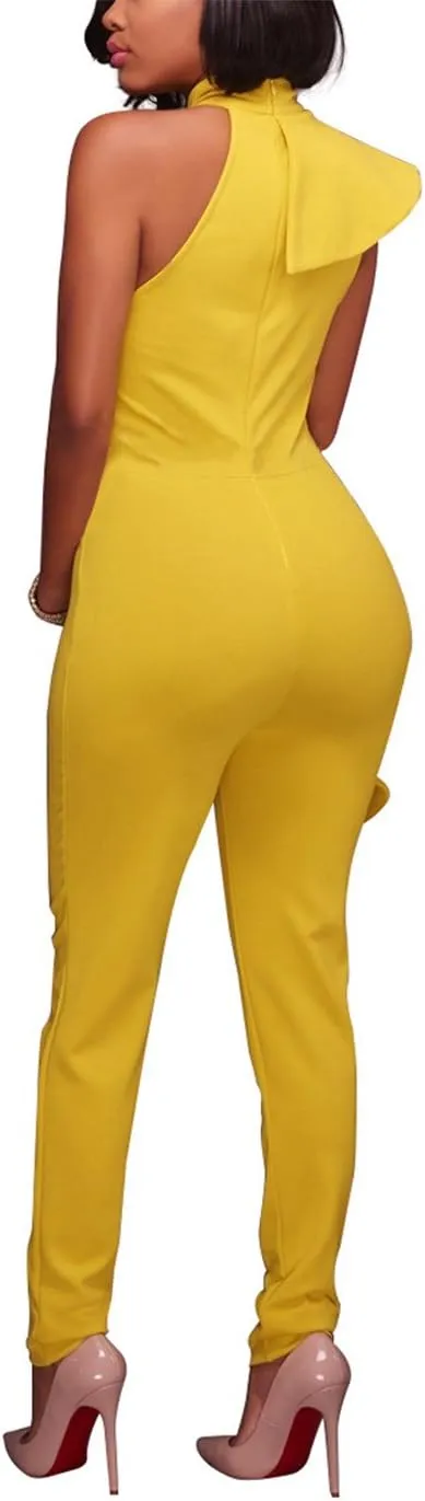 Women's Sexy Thin Ruffle Strapless High Waist Clubwear Long Wide Leg Pants Jumpsuit Rompers