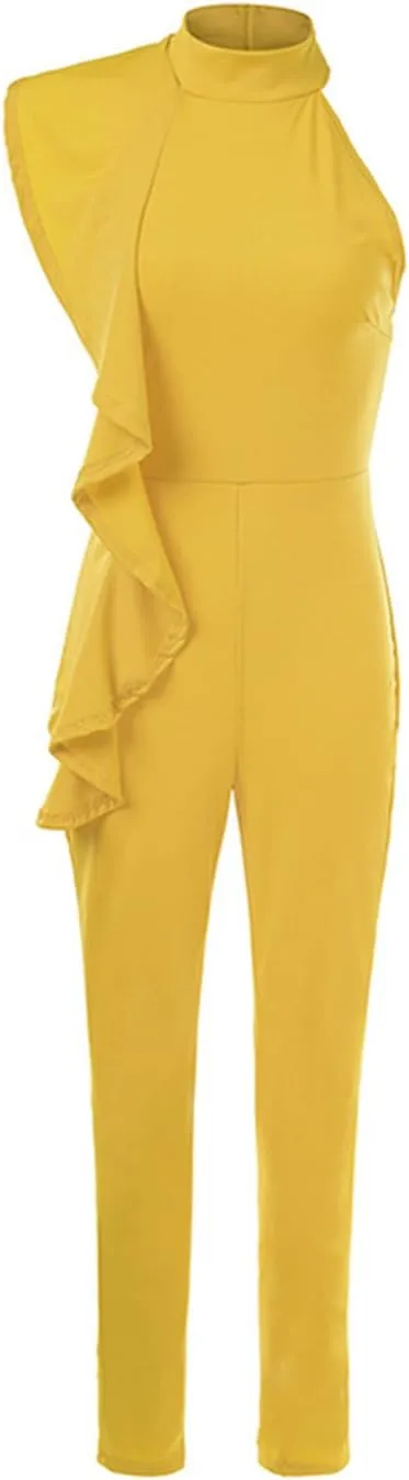 Women's Sexy Thin Ruffle Strapless High Waist Clubwear Long Wide Leg Pants Jumpsuit Rompers
