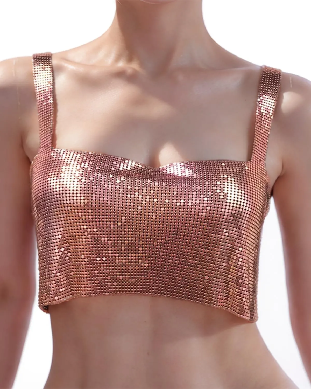 Women's Sparkly Rhinestone Top Sexy Metallic Sleeveless Trendy Spaghetti Strap Tube Vest Rave Party Clubwear