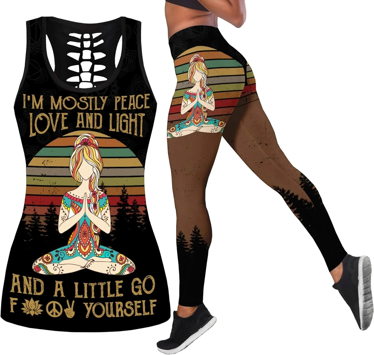 Womens Sugar Skull Yoga Outfits for Women 2 Piece Sets, Summer Tank Tops Leggings Workout Activewear for Girls