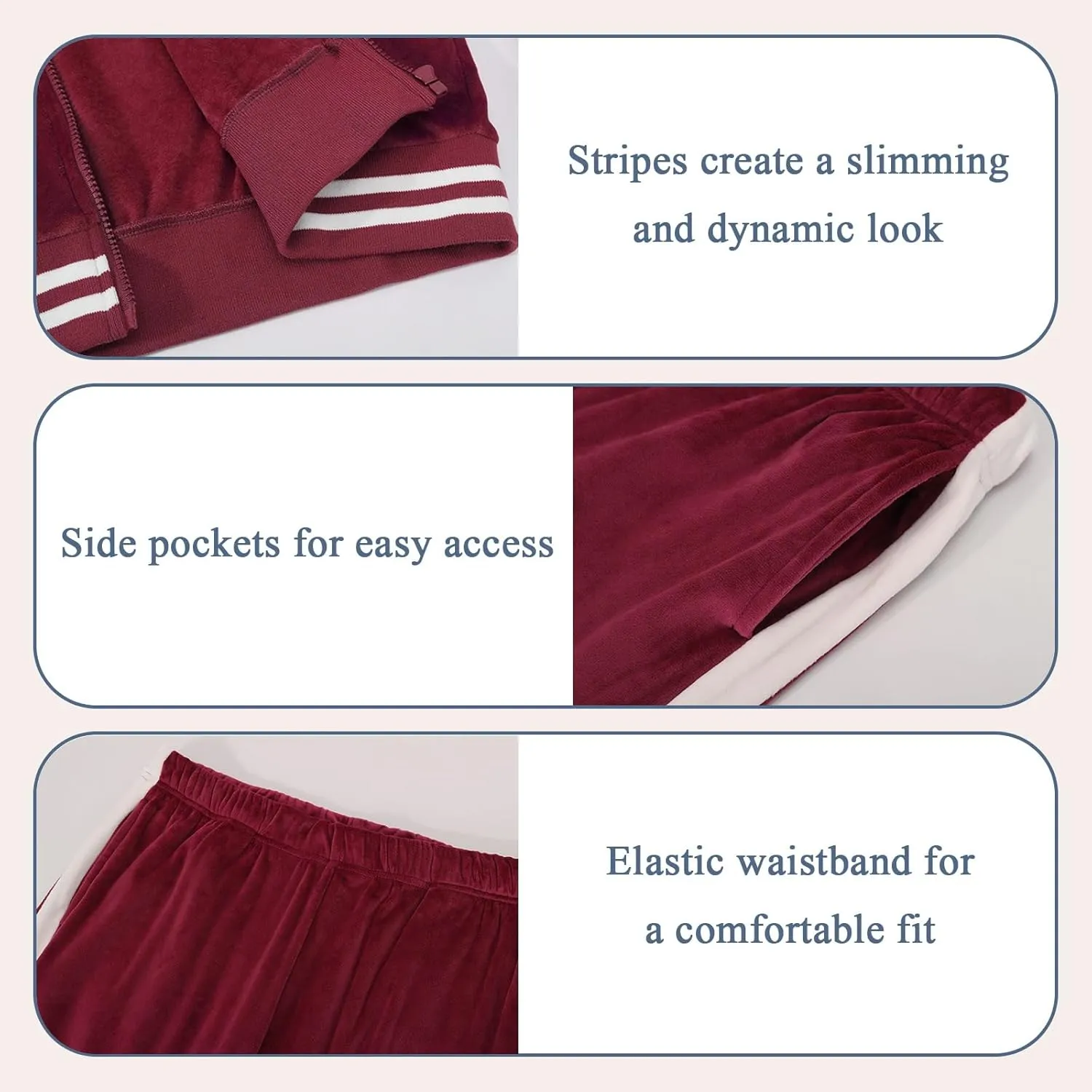 Women's Velour Tracksuit Zip-Up Jacket and Jogger Pants with Pockets Sweatsuit Loungewear Set 2 Piece Loose Fit