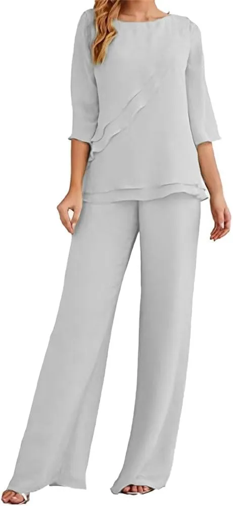 Women's Wedding Pant Suits Elegant Mother of The Bride Pant Suit Chiffon Pants Suits for Women