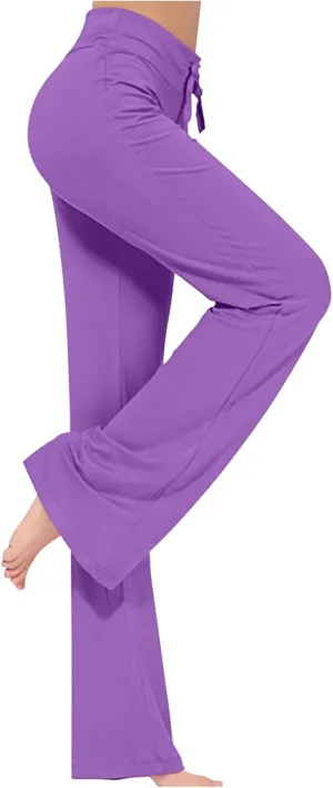 Women's Wide Leg Yoga Pants High Waist Drawstring Tummy Control Trousers Comfy Lounge Flare Pant Workout Leggings