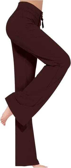 Women's Wide Leg Yoga Pants High Waist Drawstring Tummy Control Trousers Comfy Lounge Flare Pant Workout Leggings