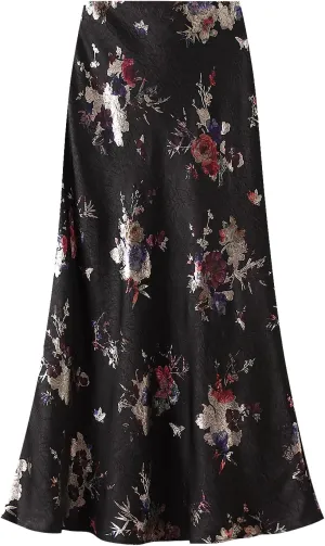 Womens Winter Velvet Elegant Long Skirt Stretch High Waist Maxi Skirt Elastic Waist Pleated Skirt