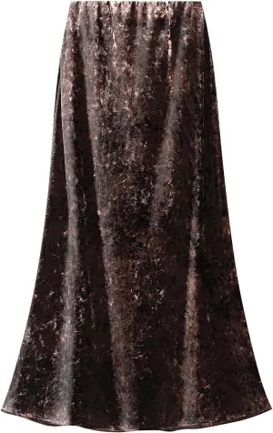 Womens Winter Velvet Elegant Long Skirt Stretch High Waist Maxi Skirt Elastic Waist Pleated Skirt