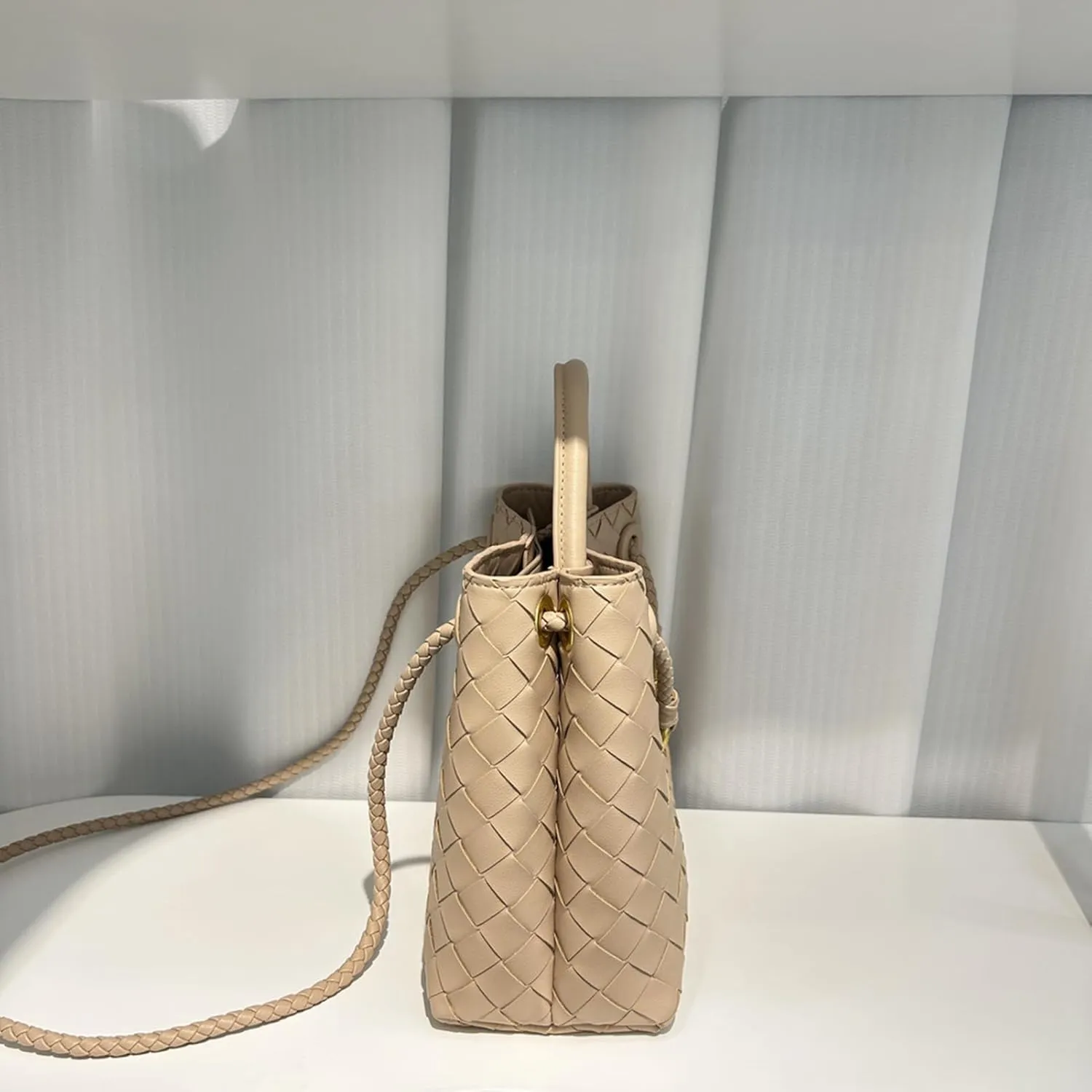 Woven Bags for Women Small Tote Hobo Shoulder Crossbody Bags Genuine Leather Handwoven Woven Purse (Gold)