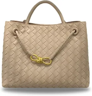 Woven Bags for Women Small Tote Hobo Shoulder Crossbody Bags Genuine Leather Handwoven Woven Purse (Gold)