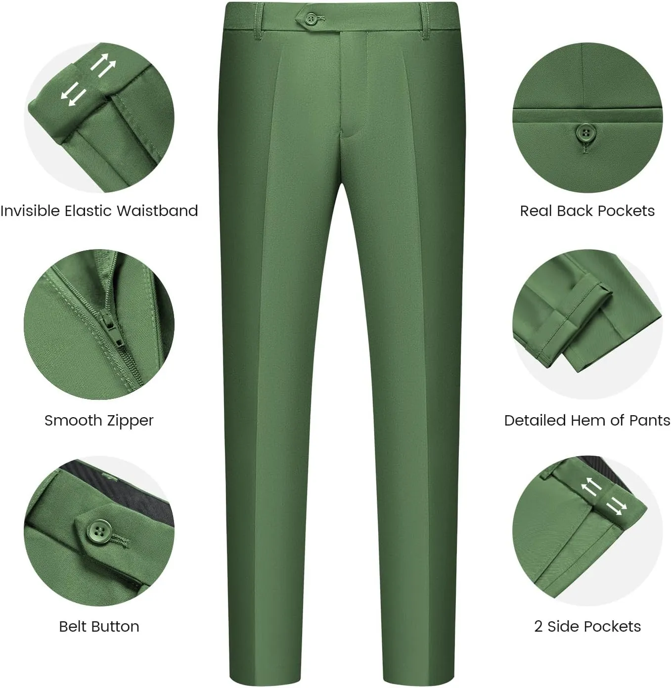 WULFUL Mens Slim Fit Suit One Button 3-Piece Blazer Dress Business Wedding Party Jacket Vest & Pant