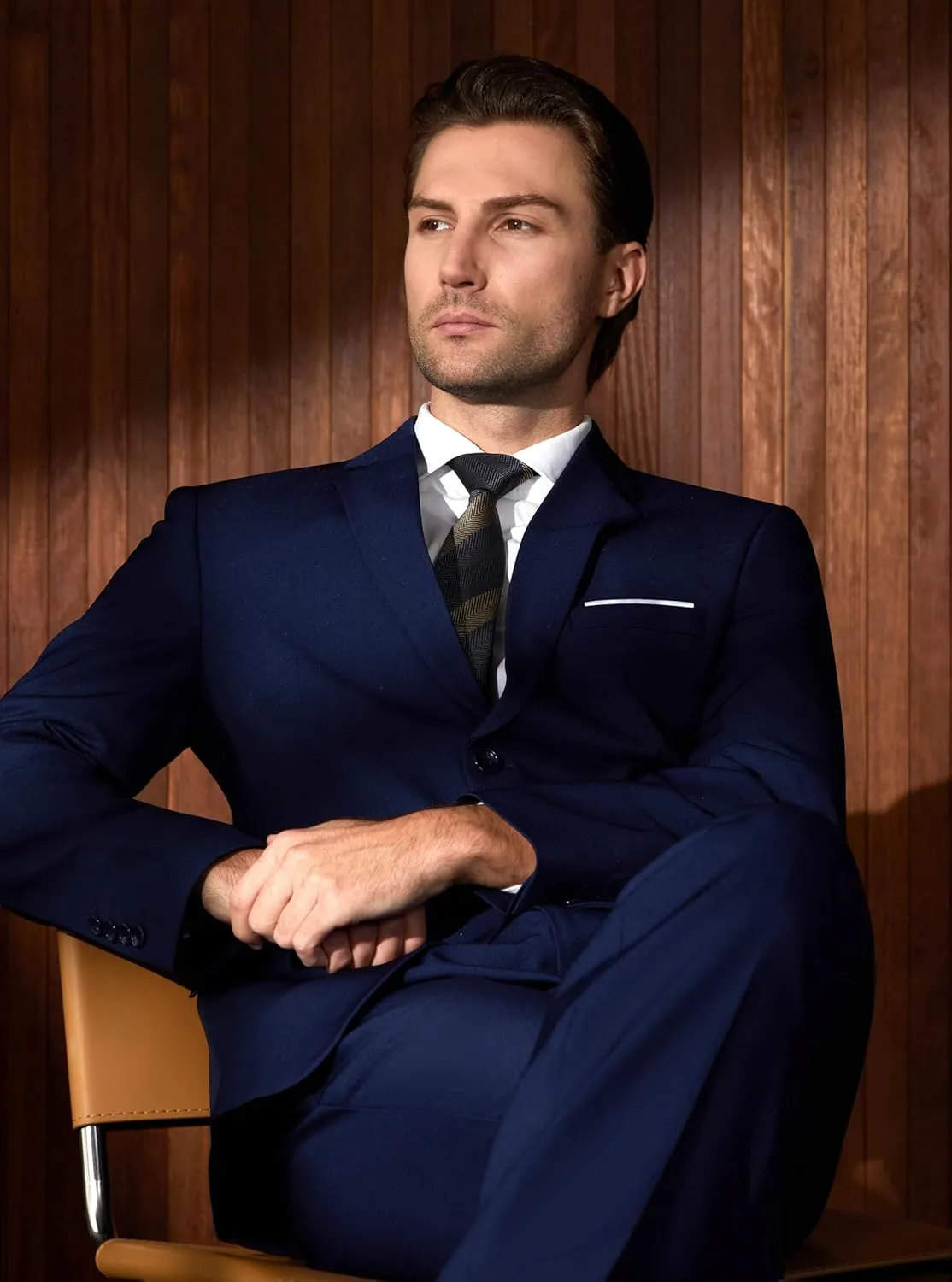 WULFUL Mens Slim Fit Suit One Button 3-Piece Blazer Dress Business Wedding Party Jacket Vest & Pant