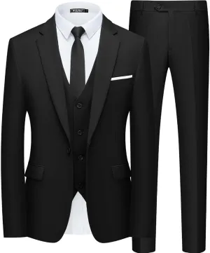 WULFUL Mens Slim Fit Suit One Button 3-Piece Blazer Dress Business Wedding Party Jacket Vest & Pant