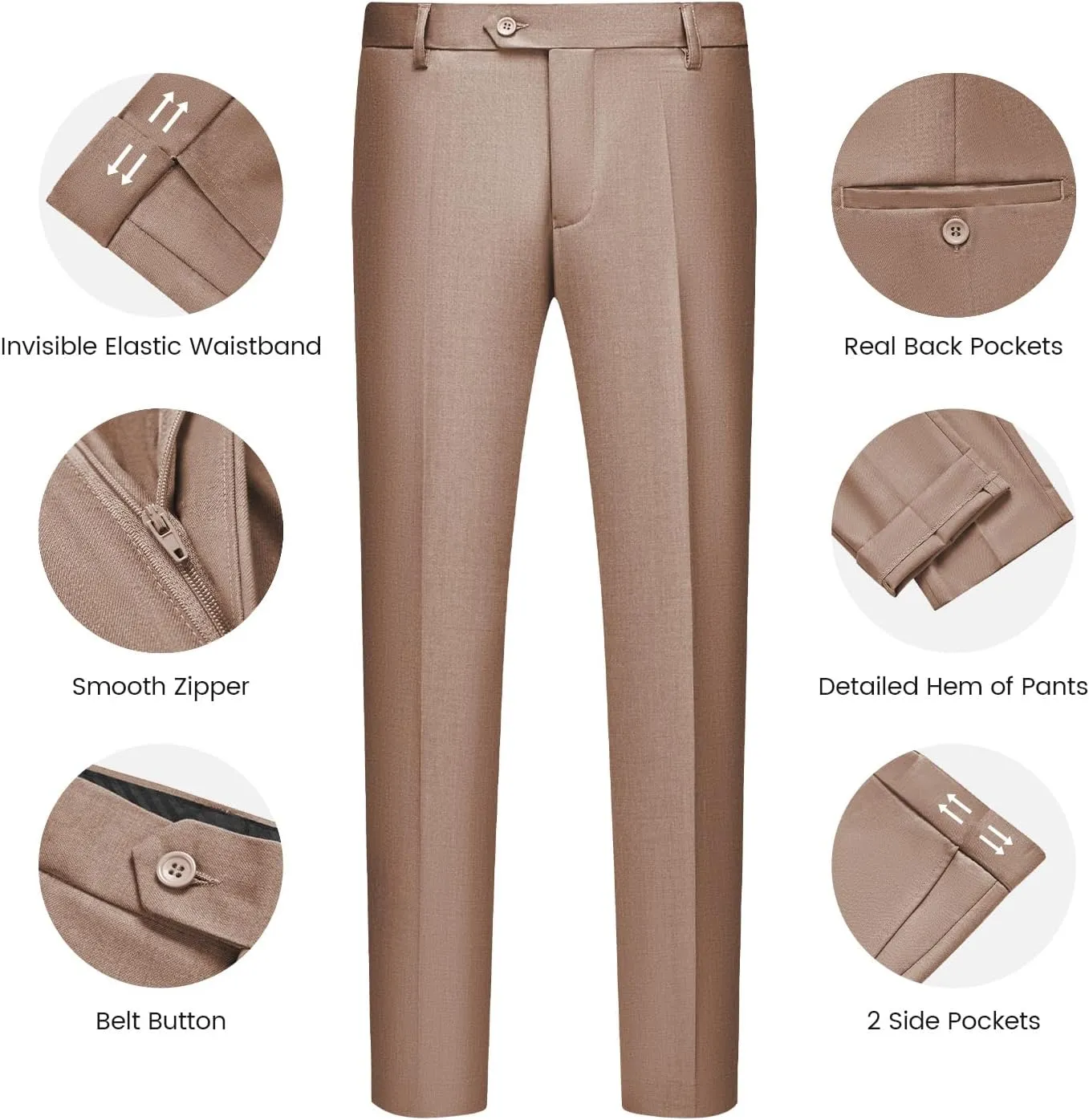 WULFUL Mens Slim Fit Suit One Button 3-Piece Blazer Dress Business Wedding Party Jacket Vest & Pant
