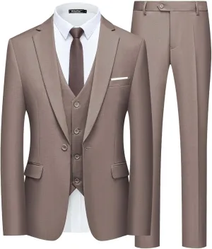 WULFUL Mens Slim Fit Suit One Button 3-Piece Blazer Dress Business Wedding Party Jacket Vest & Pant