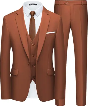 WULFUL Mens Slim Fit Suit One Button 3-Piece Blazer Dress Business Wedding Party Jacket Vest & Pant