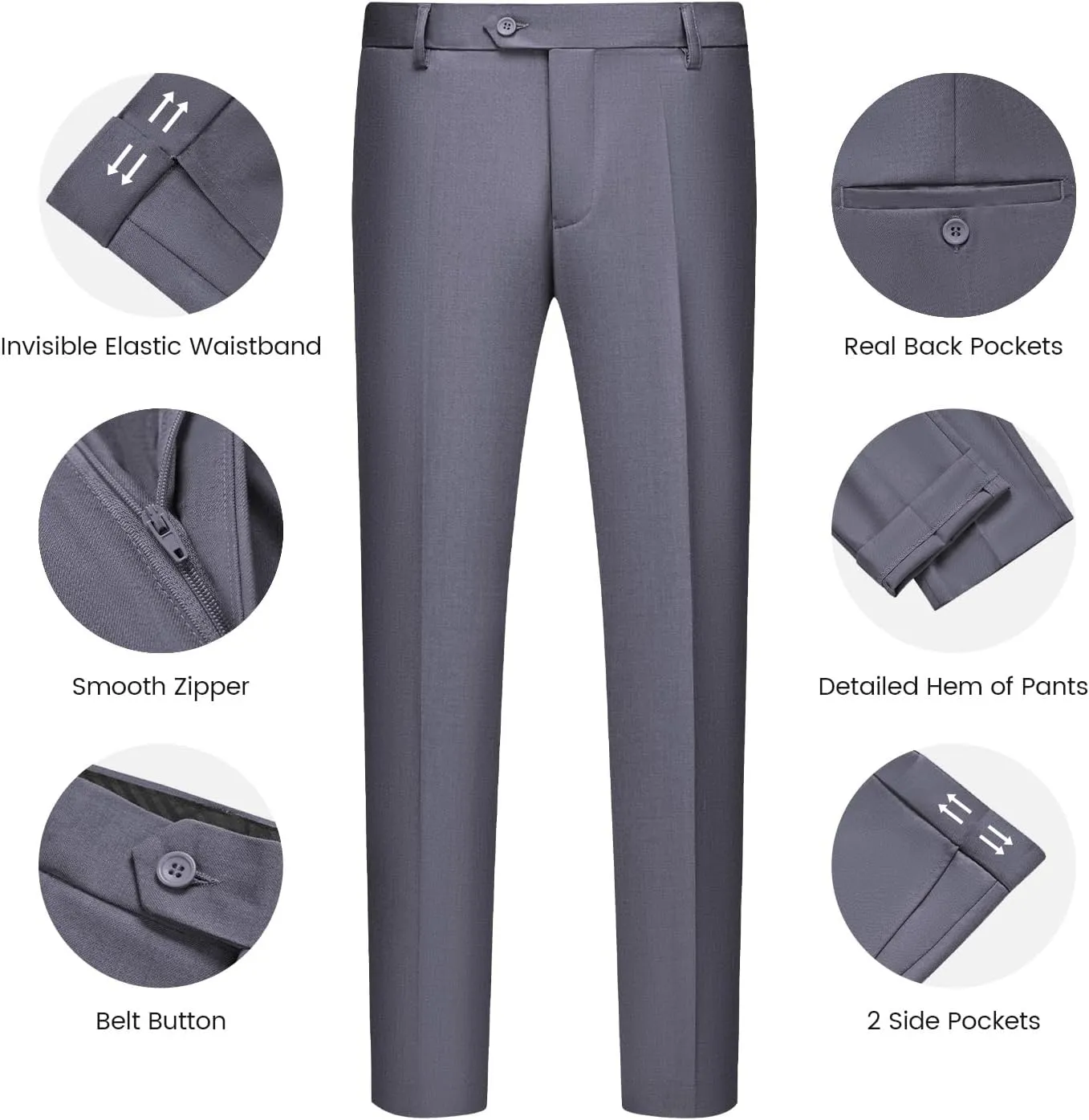 WULFUL Mens Slim Fit Suit One Button 3-Piece Blazer Dress Business Wedding Party Jacket Vest & Pant