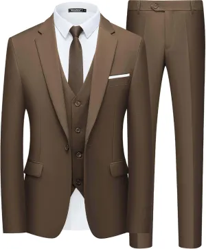 WULFUL Mens Slim Fit Suit One Button 3-Piece Blazer Dress Business Wedding Party Jacket Vest & Pant